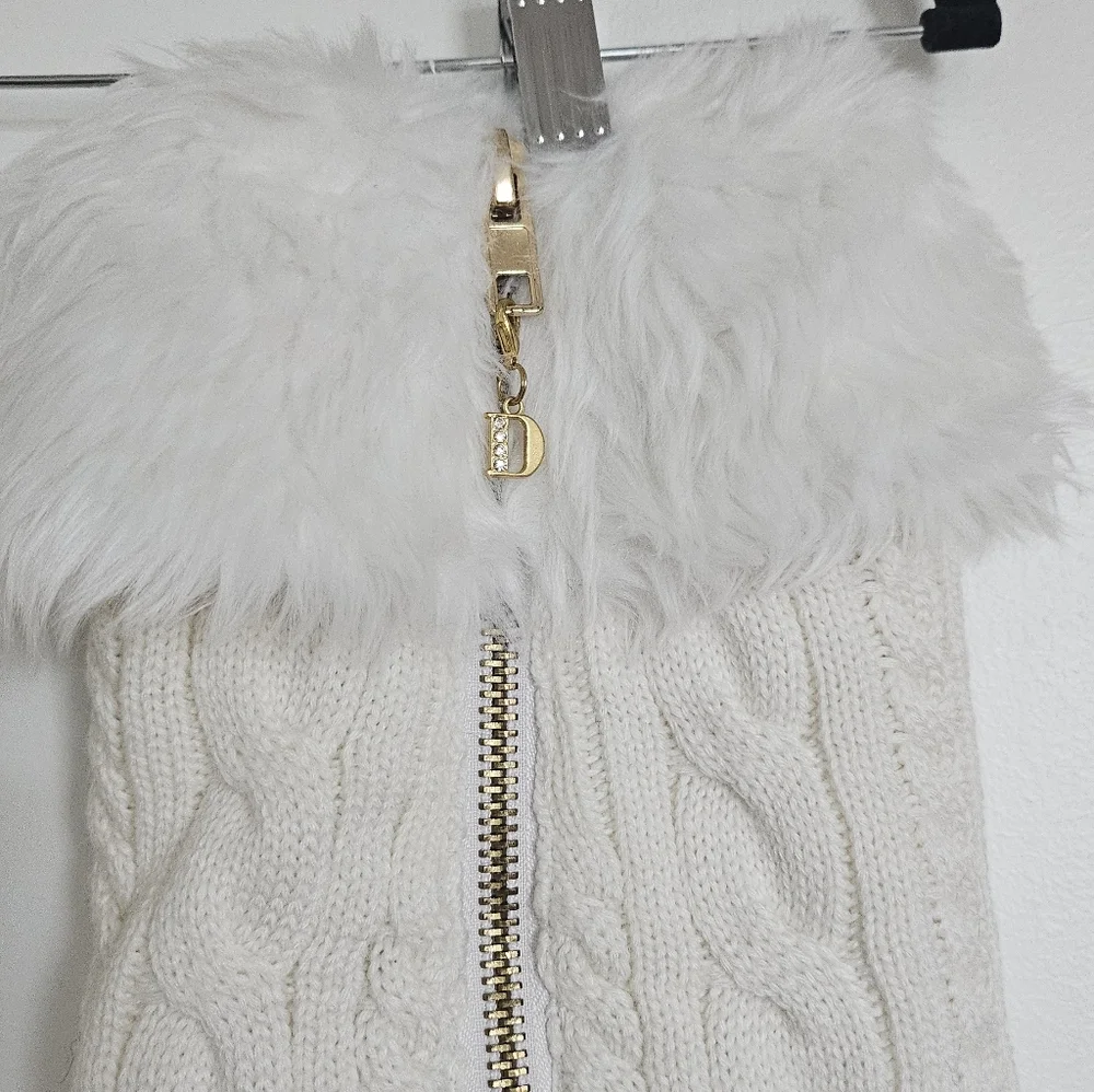Faux Fur Cable Knit Leg Warmers - White